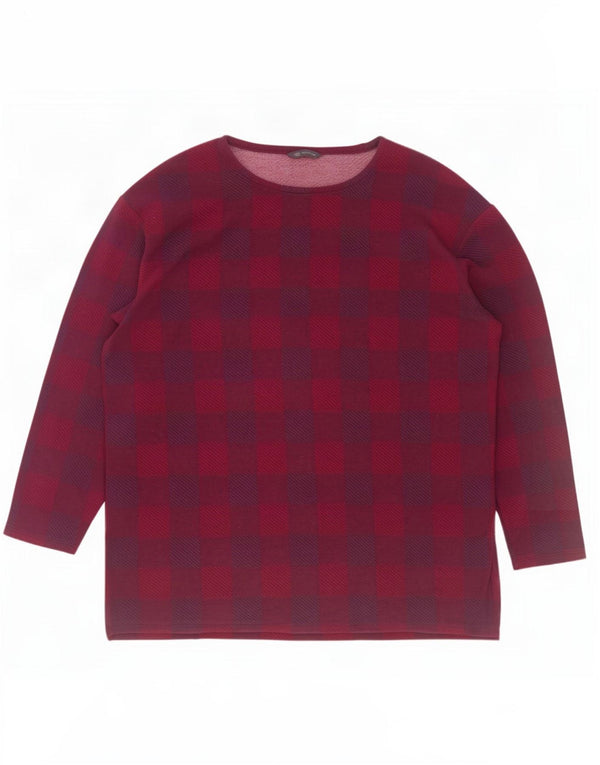 Camicetta a maniche lunghe da donna Marks & Spencer Top UK 20 2XL Borgogna a quadri