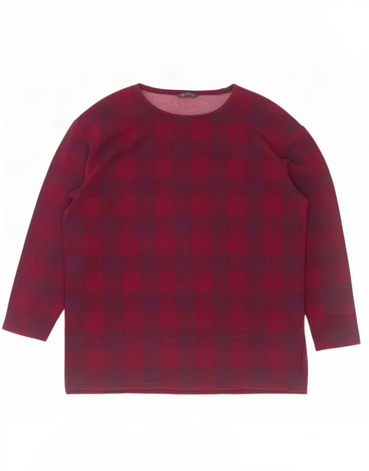 Camicetta a maniche lunghe da donna Marks & Spencer Top UK 20 2XL Borgogna a quadri