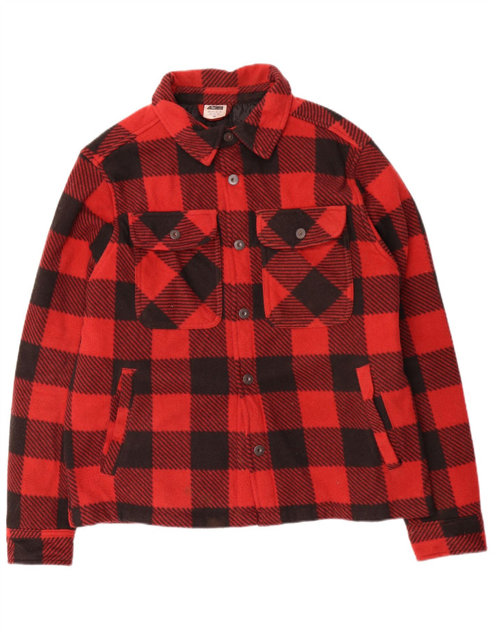 Giubbotto bomber in pile vintage da uomo EU 50 grande poliestere scozzese rosso