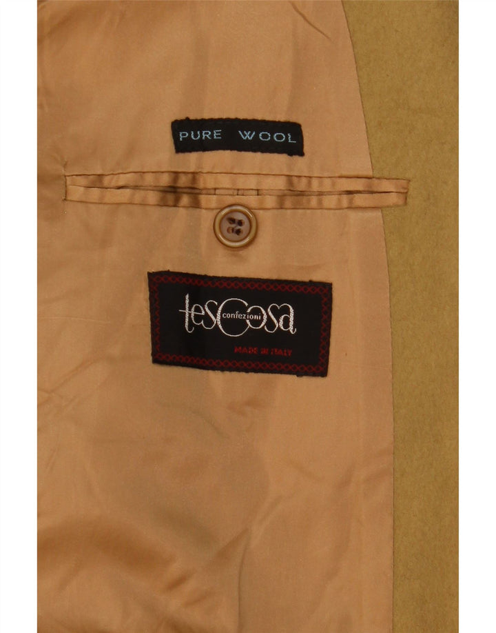 Cappotto doppiopetto vintage da donna UK 14 lana kaki media