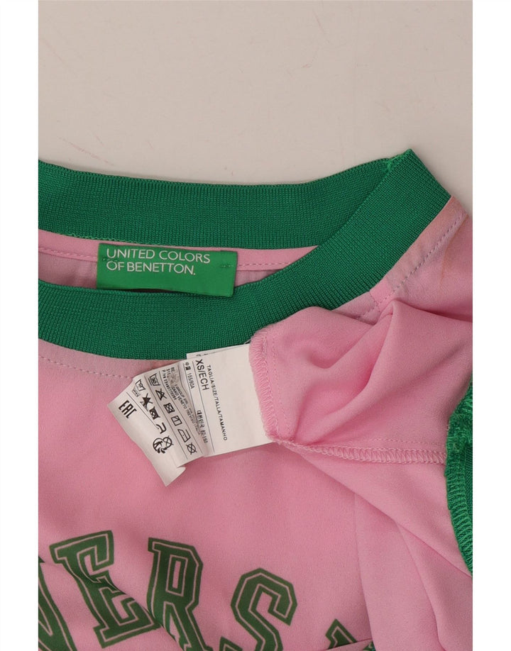 BENETTON Womens Overshirt Graphic Top Long Sleeve UK 6 XS Pink Polyester Vintage Benetton and Second-Hand Benetton from Messina Hembry 