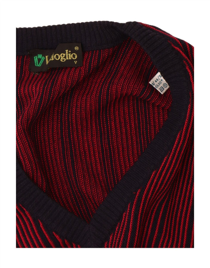 Maglione vintage da uomo con scollo a V IT 52 a righe rosse grandi