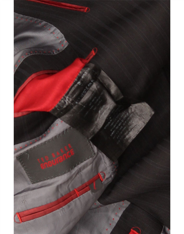 Giacca blazer da uomo a 2 bottoni Ted Baker UK 46 3XL lana gessata nera