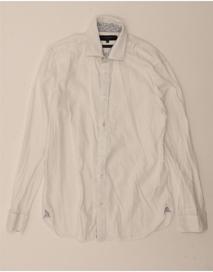 Ted Baker Camicia da uomo vestibilità regolare taglia 15 1/2 cotone bianco medio
