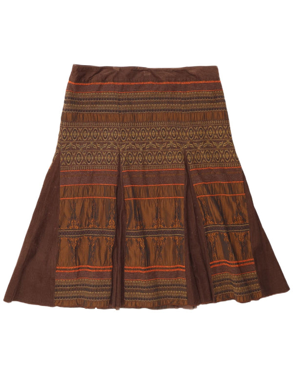 ELENA MIRO Womens A-Line Skirt UK 20 2XL W38 Brown Geometric Polyester