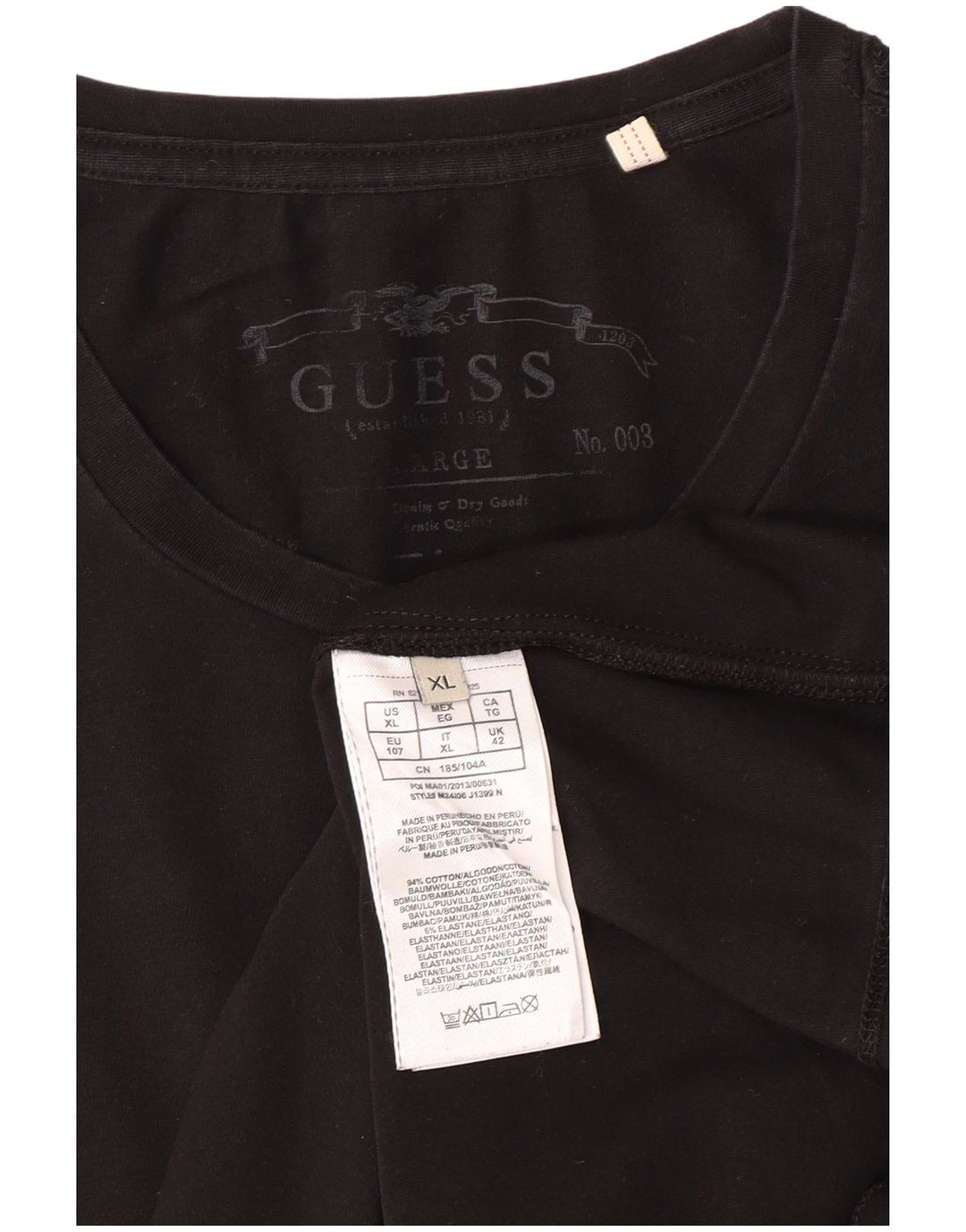 Top GUESS Uomo Manica Lunga XL Cotone Nero