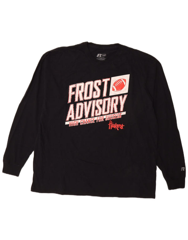 RUSSELL ATHLETIC Top grafico da uomo Huskers manica lunga UK 50/52 2XL Nero