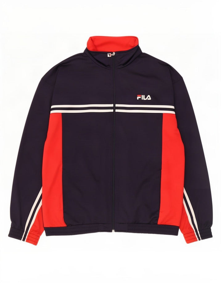 Giacca da ginnastica da uomo Fila XL in poliestere color block blu navy