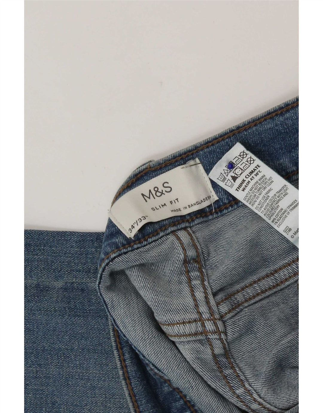 Jeans slim da uomo Marks & Spencer W34 L33 cotone blu