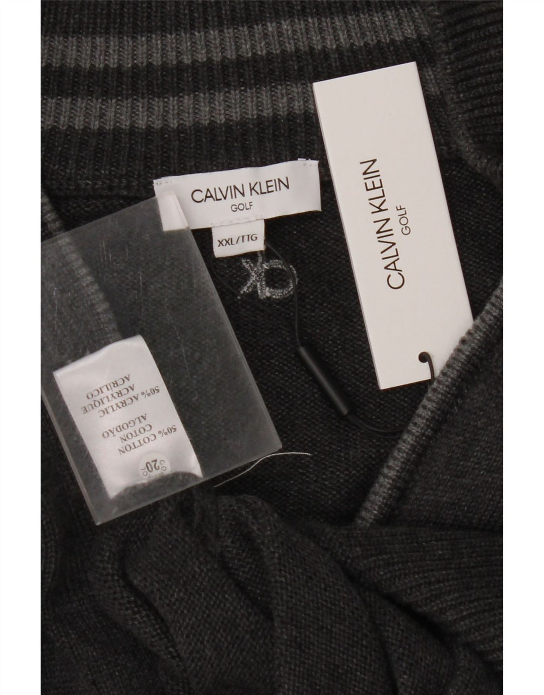 CALVIN KLEIN Maglione da golf da uomo con collo e zip 2XL Cotone grigio