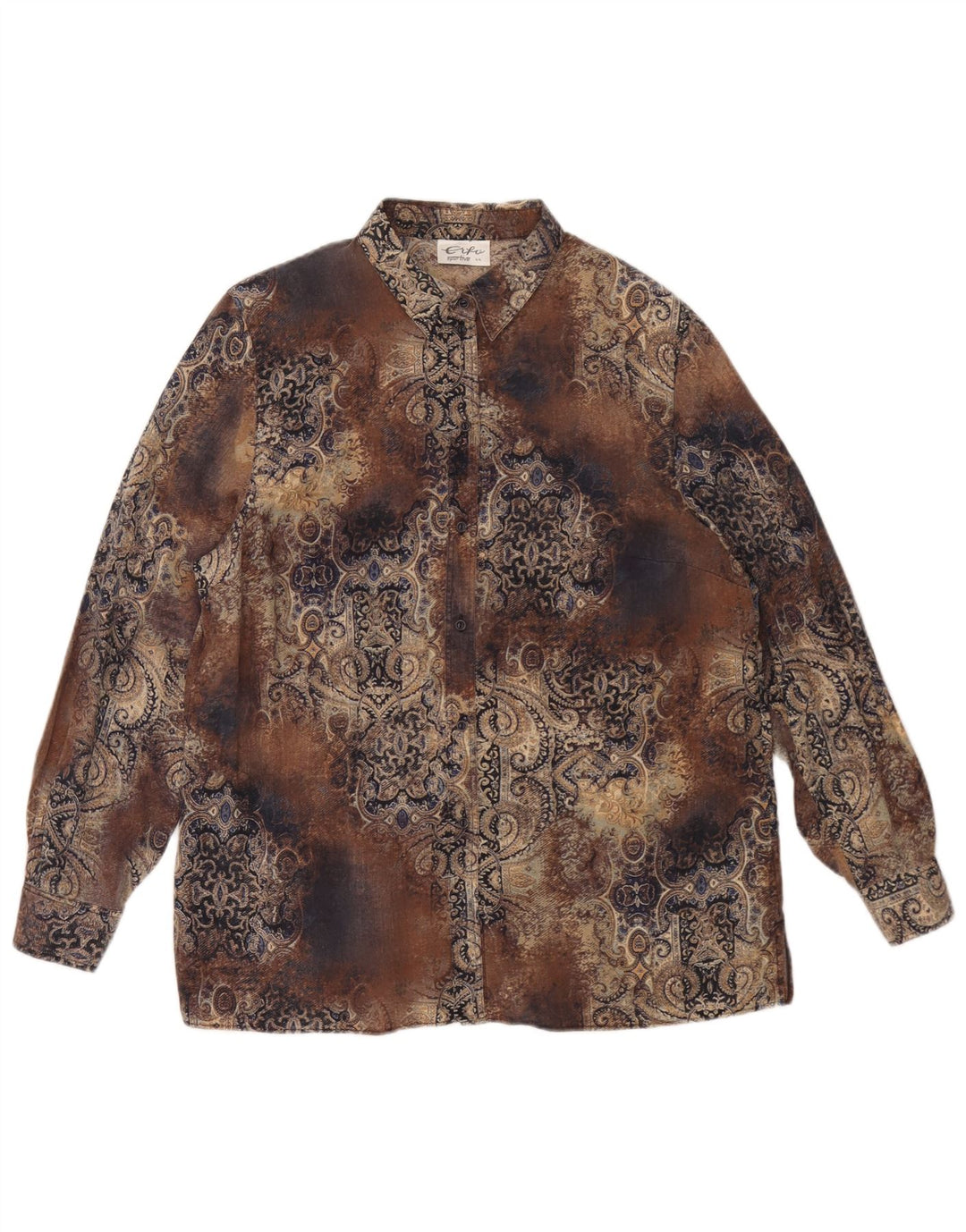 Camicia oversize da donna vintage IT 44 Tencel Paisley marrone medio