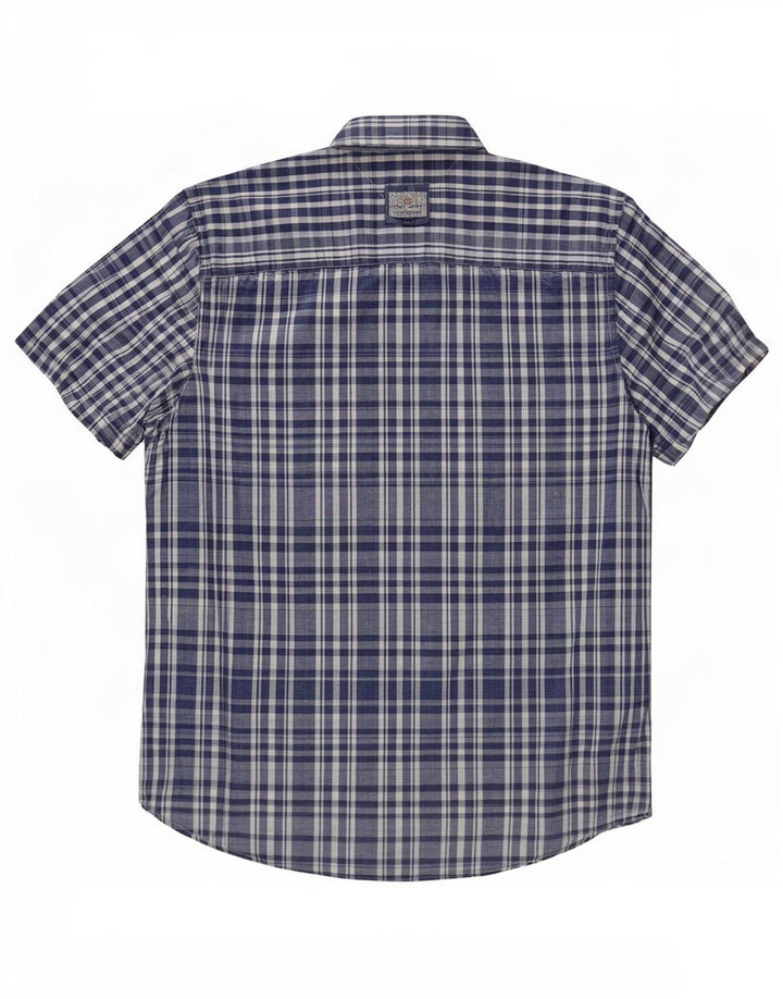 Camicia a maniche corte da uomo Tommy Hilfiger in cotone a quadri blu navy medio