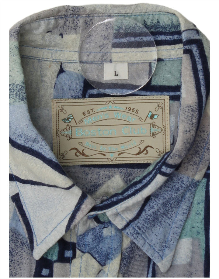 Camicia a maniche corte da uomo Boston Large in viscosa geometrica blu