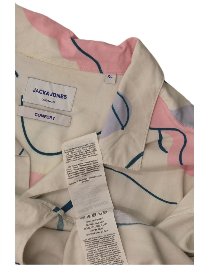 Camicia a maniche corte da uomo Jack & Jones vestibilità comoda con motivo astratto XL bianca