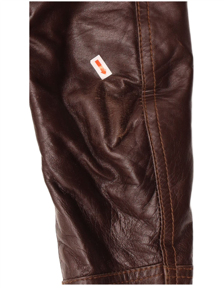 Sandro Ferrone Giacca in pelle corta da donna UK 18 XL Marrone