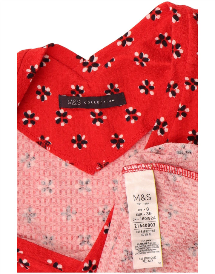 Camicetta da donna Marks & Spencer Top UK 8 piccolo cotone floreale rosso