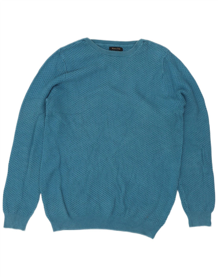 Massimo Dutti Maglione da uomo con scollo a barca in cotone blu medio
