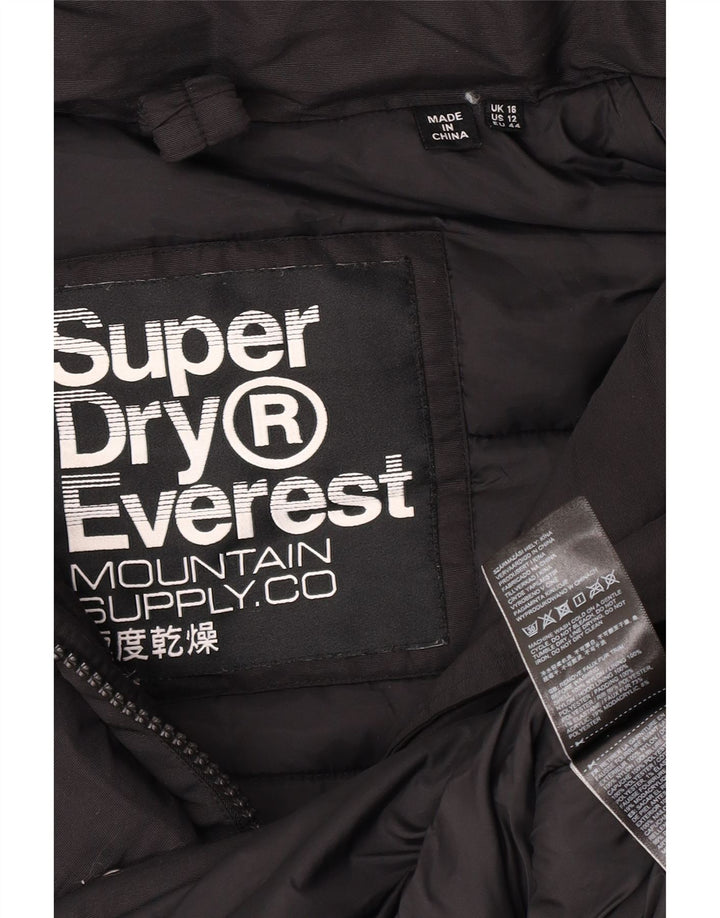 Giacca parka oversize da donna con cappuccio Superdry UK 16 grande nylon nero