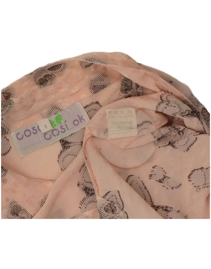 Camicetta con grafica da donna VINTAGE UK 16 Grande farfalla di seta rosa