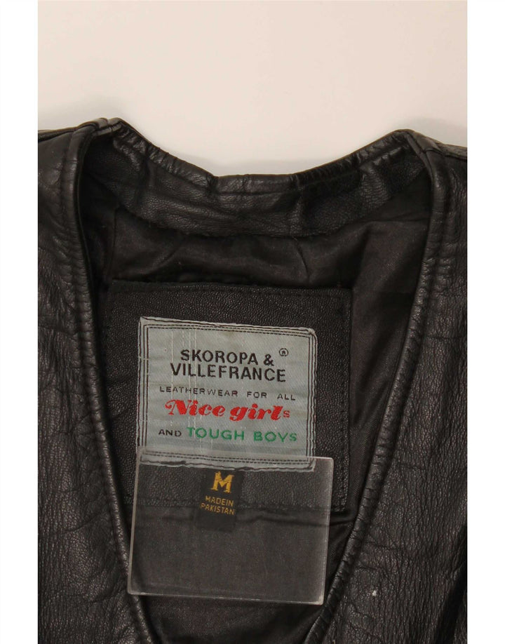Gilet in pelle da donna vintage UK 12 medio in pelle nera