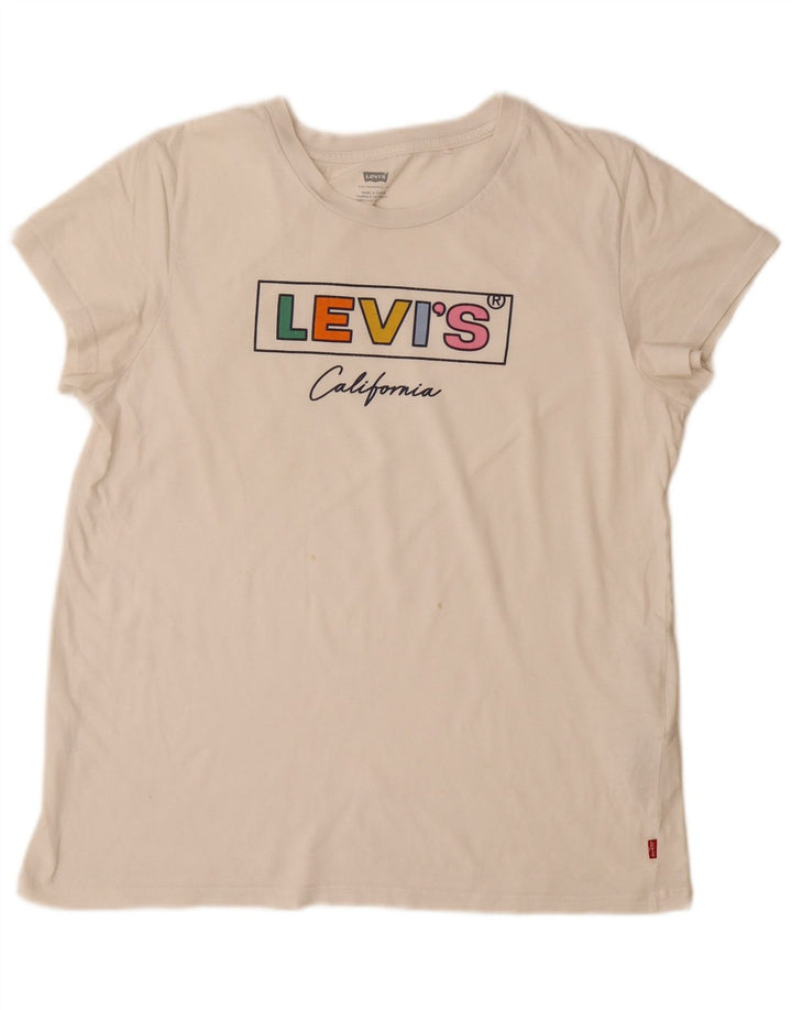 T-shirt grafica da donna LEVI'S Top UK 14 grande cotone bianco sporco