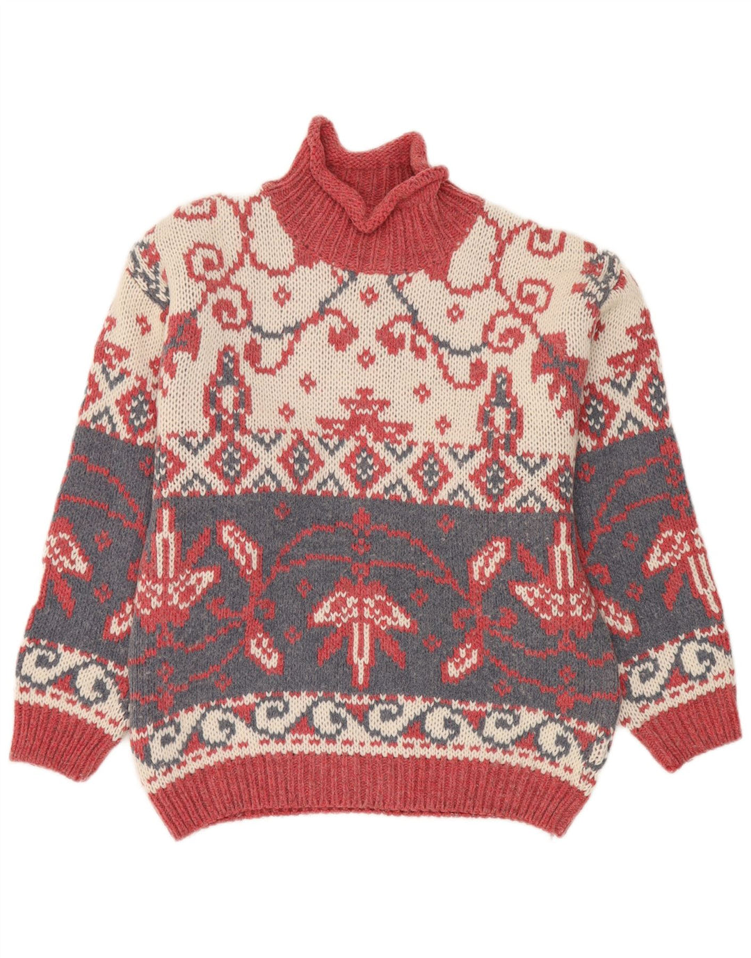Maglione vintage da donna con collo dolcevita UK 16 grande multicolore