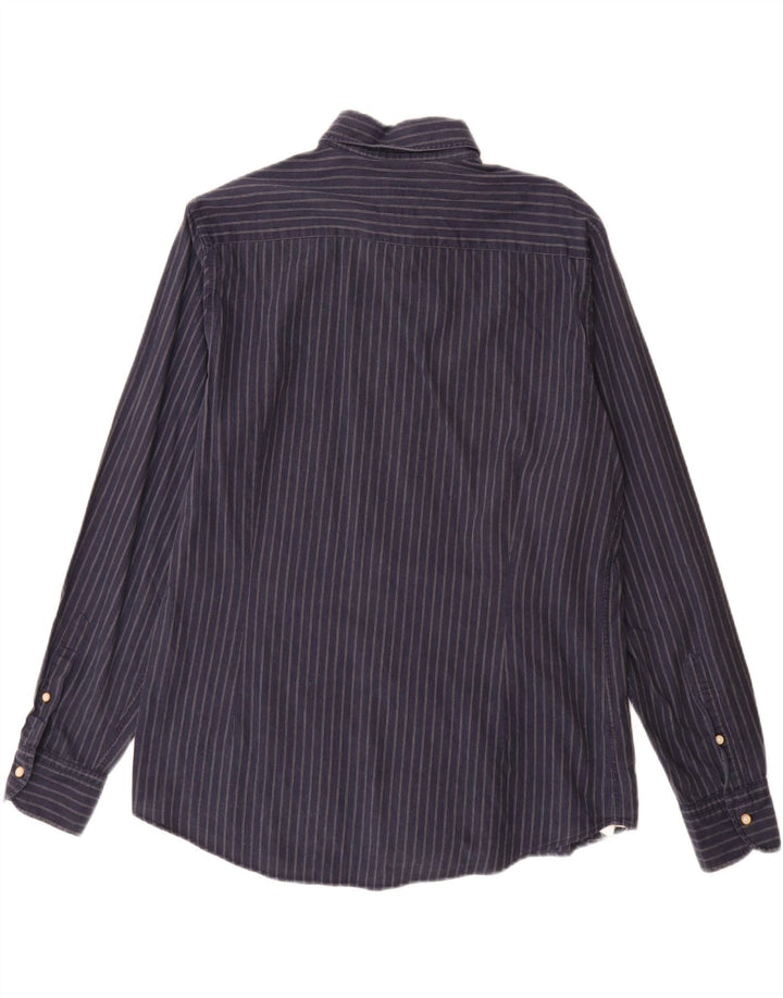 Camicia da uomo Massimo Dutti Large in cotone gessato blu navy