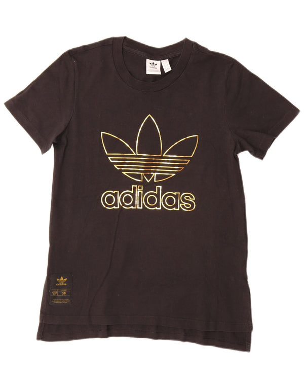 T-shirt grafica da donna Adidas Top UK 10 piccola in cotone nero