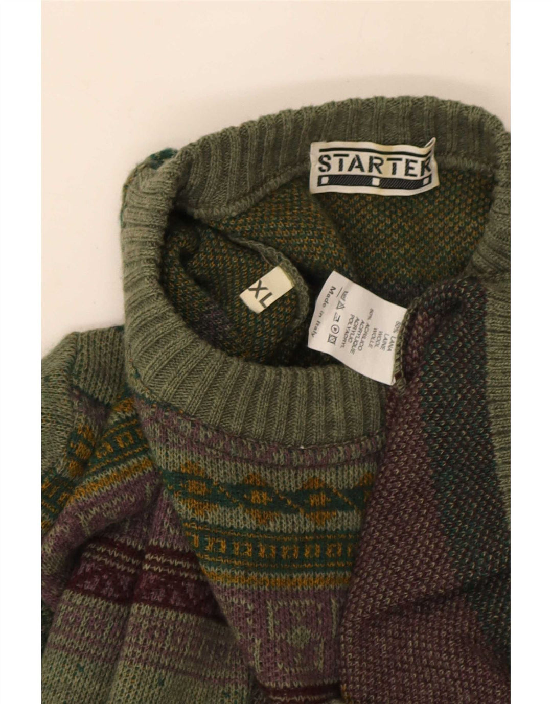 Maglione maglione girocollo da uomo Starter XL verde lana geometrica
