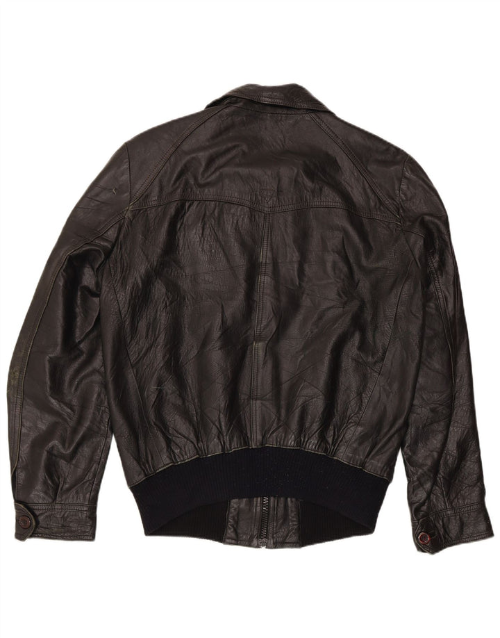 Giacca in pelle da uomo VINTAGE UK 36 piccola nera