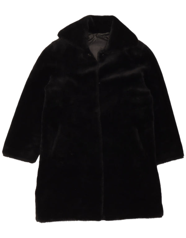 Cappotto vintage in velluto da donna UK 14 grande acrilico nero