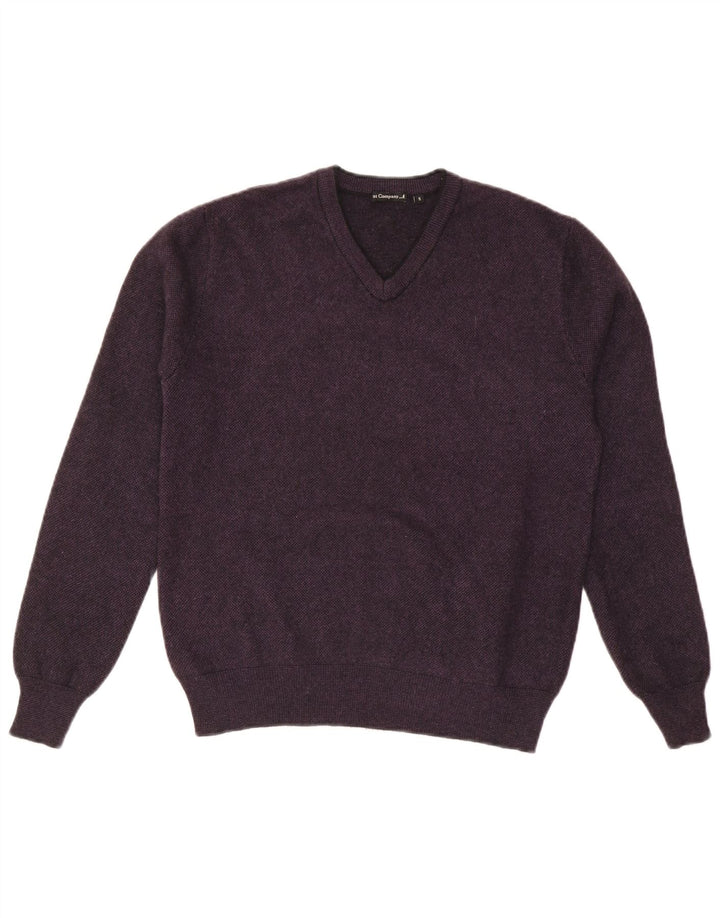 Best Company Maglione da uomo con scollo a V piccolo in lana viola