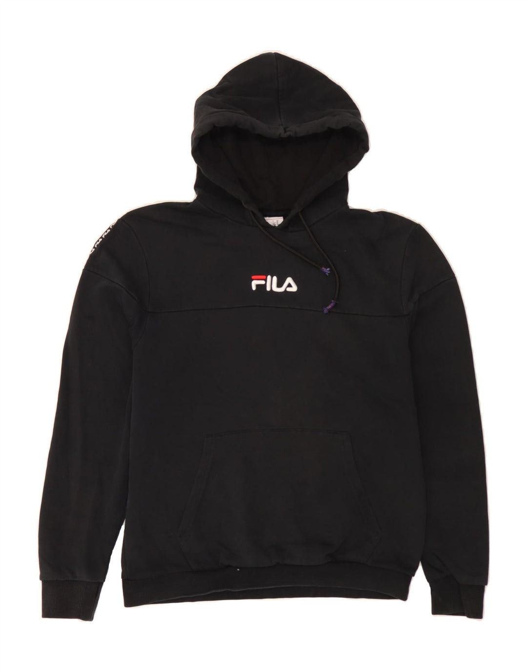 FILA Mens Graphic Hoodie Jumper Medium Black Cotton Vintage Fila and Second-Hand Fila from Messina Hembry 