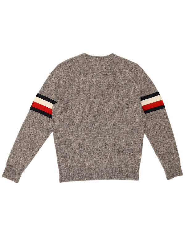 TOMMY HILFIGER Maglione girocollo da uomo in lana color block grigio medio