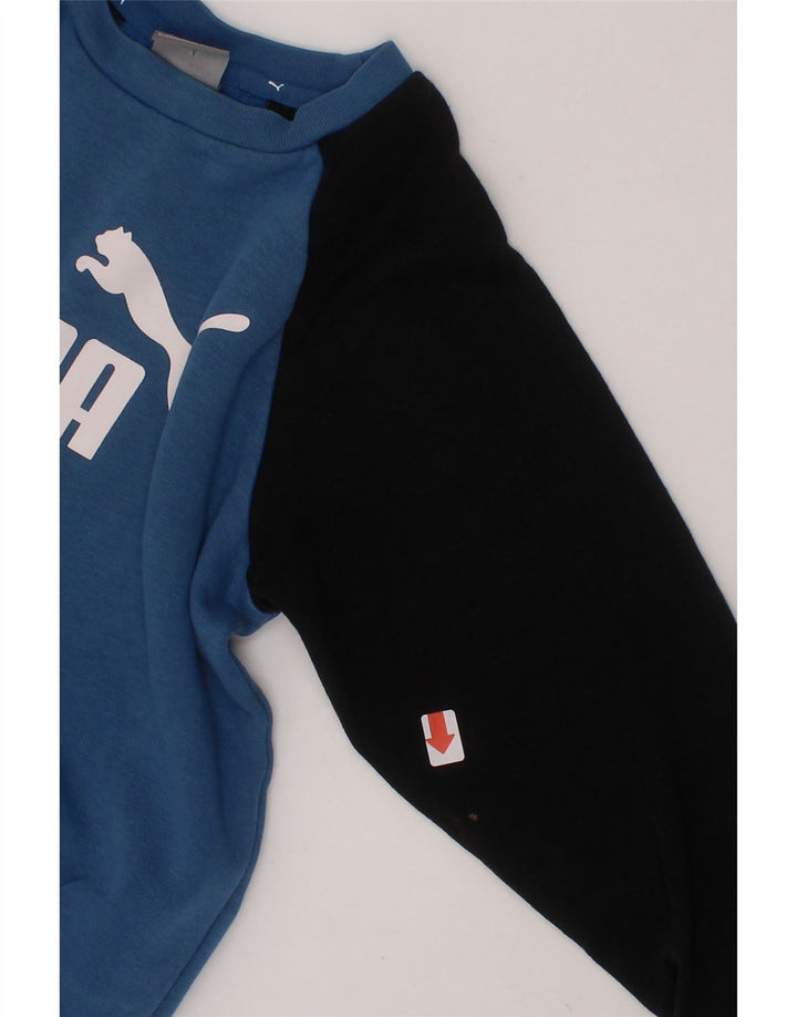PUMA Boys Graphic Sweatshirt Jumper 3-4 Years Blue Colourblock Cotton Vintage Puma and Second-Hand Puma from Messina Hembry 