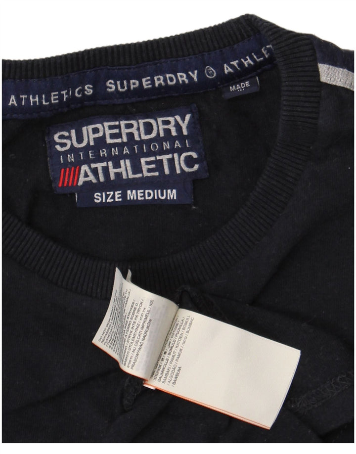 Top grafico da uomo Superdry a maniche lunghe in cotone blu navy medio