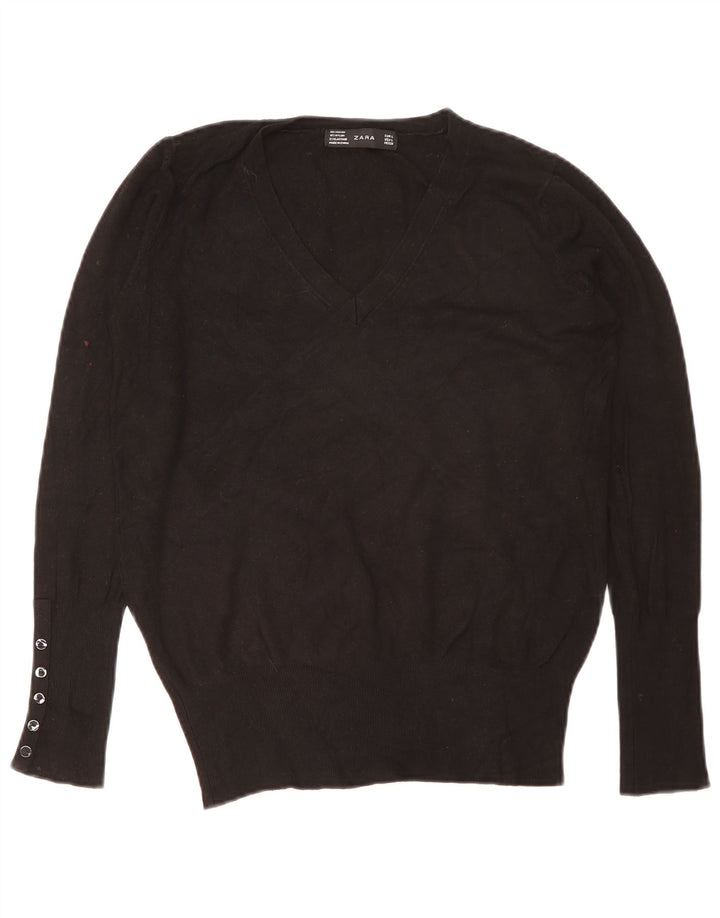 Maglione maglione con scollo a V da donna Zara UK 16 grande nero