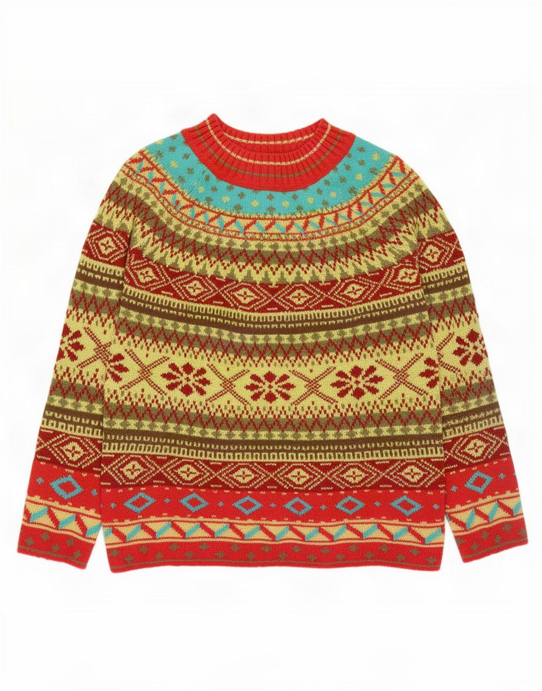 Maglione maglione girocollo da donna vintage UK 14 medio multicolore