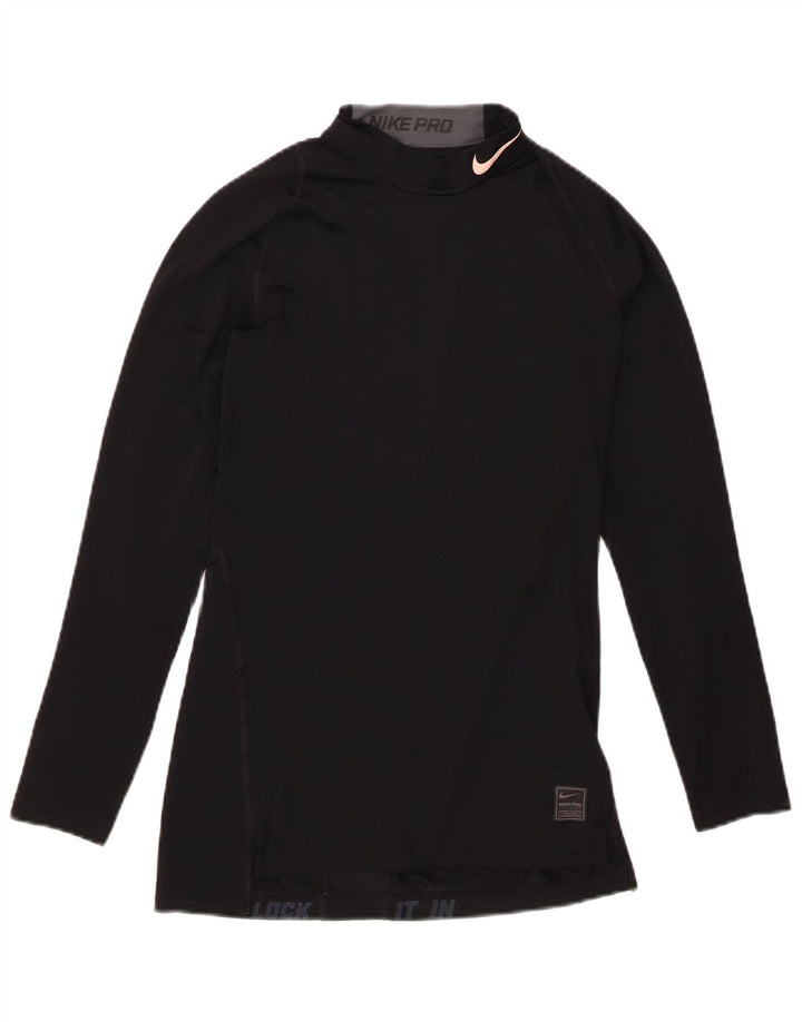Nike Top a compressione da donna a manica lunga UK 10 Small Nero Poliestere
