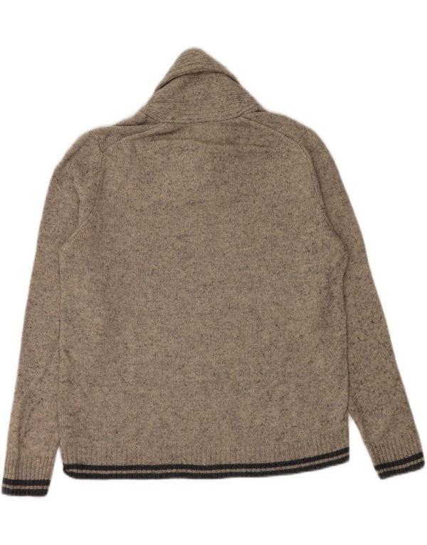 Maglione da uomo Marks & Spencer con collo a scialle, grande lana screziata grigia