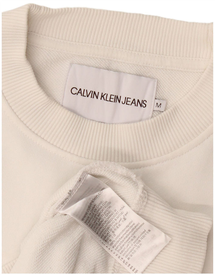 Calvin Klein Jeans Donna Felpa con maniche a 3/4 Maglione UK 14 Medio Bianco