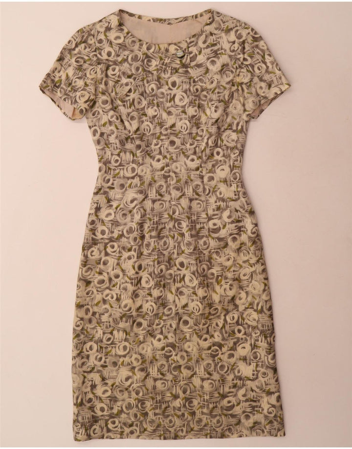 Set da 2 pezzi con maniche a 3/4 e motivo astratto vintage da donna UK 12 Grigio medio