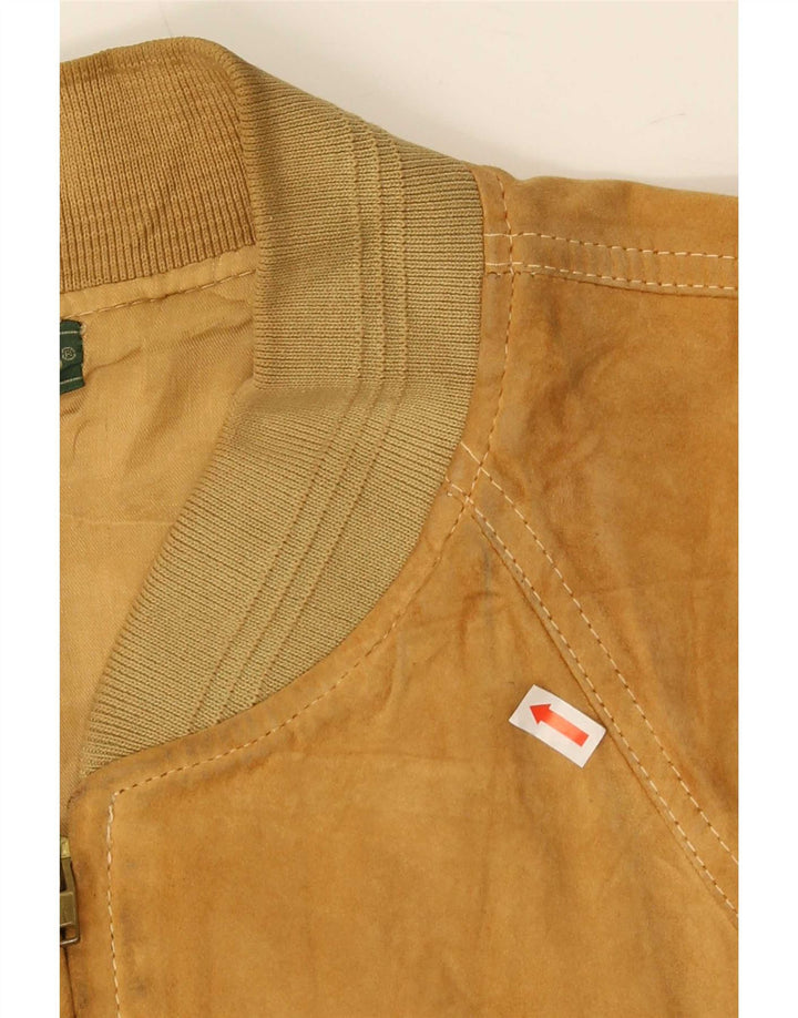 Giubbotto bomber vintage in pelle scamosciata da uomo IT 50 grande beige