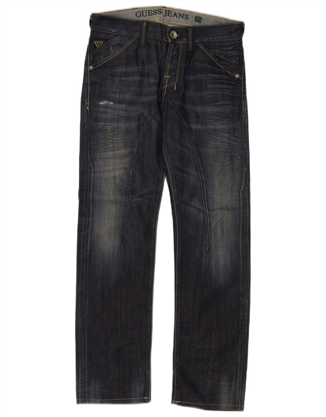 Jeans dritti invecchiati da uomo Guess W30 L32 in cotone blu navy