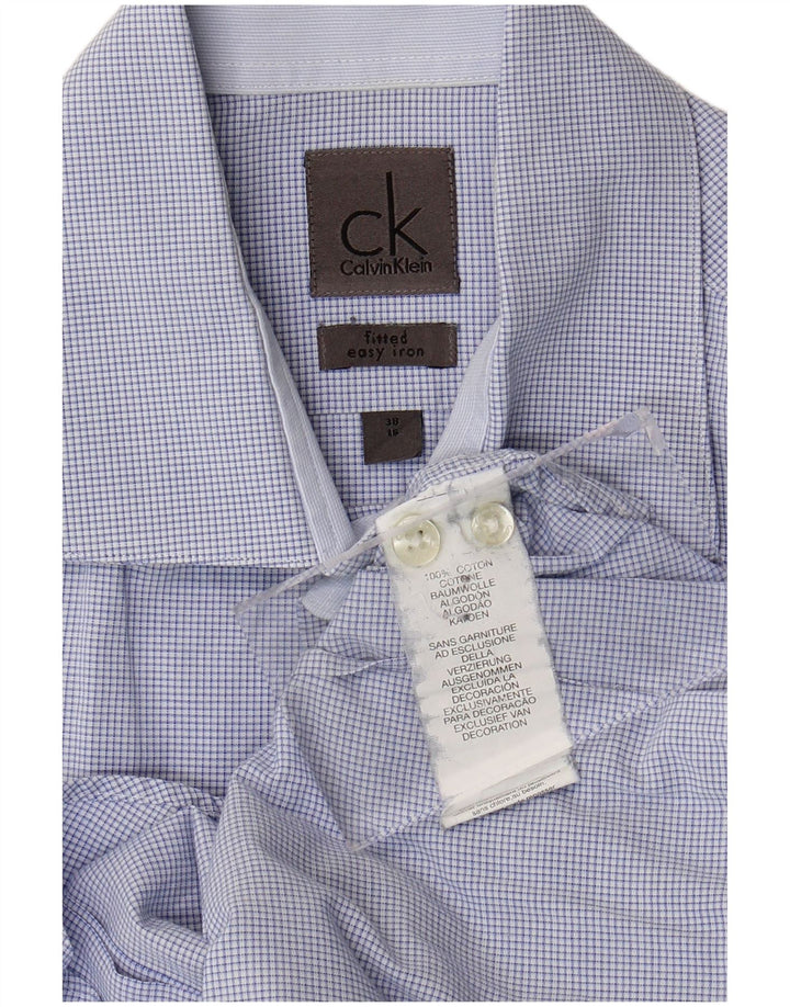 Camicia aderente da uomo Calvin Klein taglia 38 15 cotone a quadretti blu medio