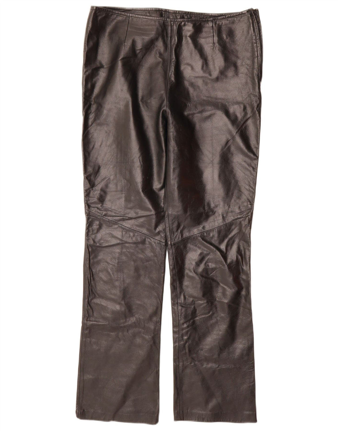 Pantaloni dritti in pelle da donna DANIER UK 16 Large W34 L31 Pelle nera