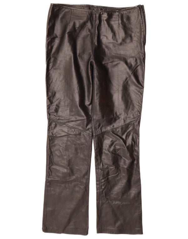 Pantaloni dritti in pelle da donna DANIER UK 16 Large W34 L31 Pelle nera