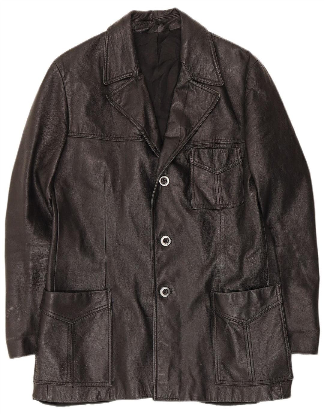 Giacca blazer in pelle vintage da uomo a 3 bottoni UK 36 piccola nera