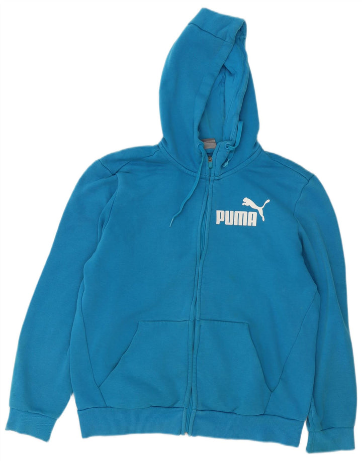 Felpa con cappuccio e zip grafica Puma da uomo in cotone blu medio