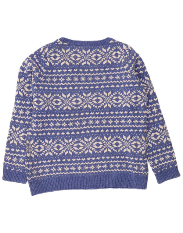 Maglione da donna Marks & Spencer con scollo a barca UK 14 Large Blue Fair Isle